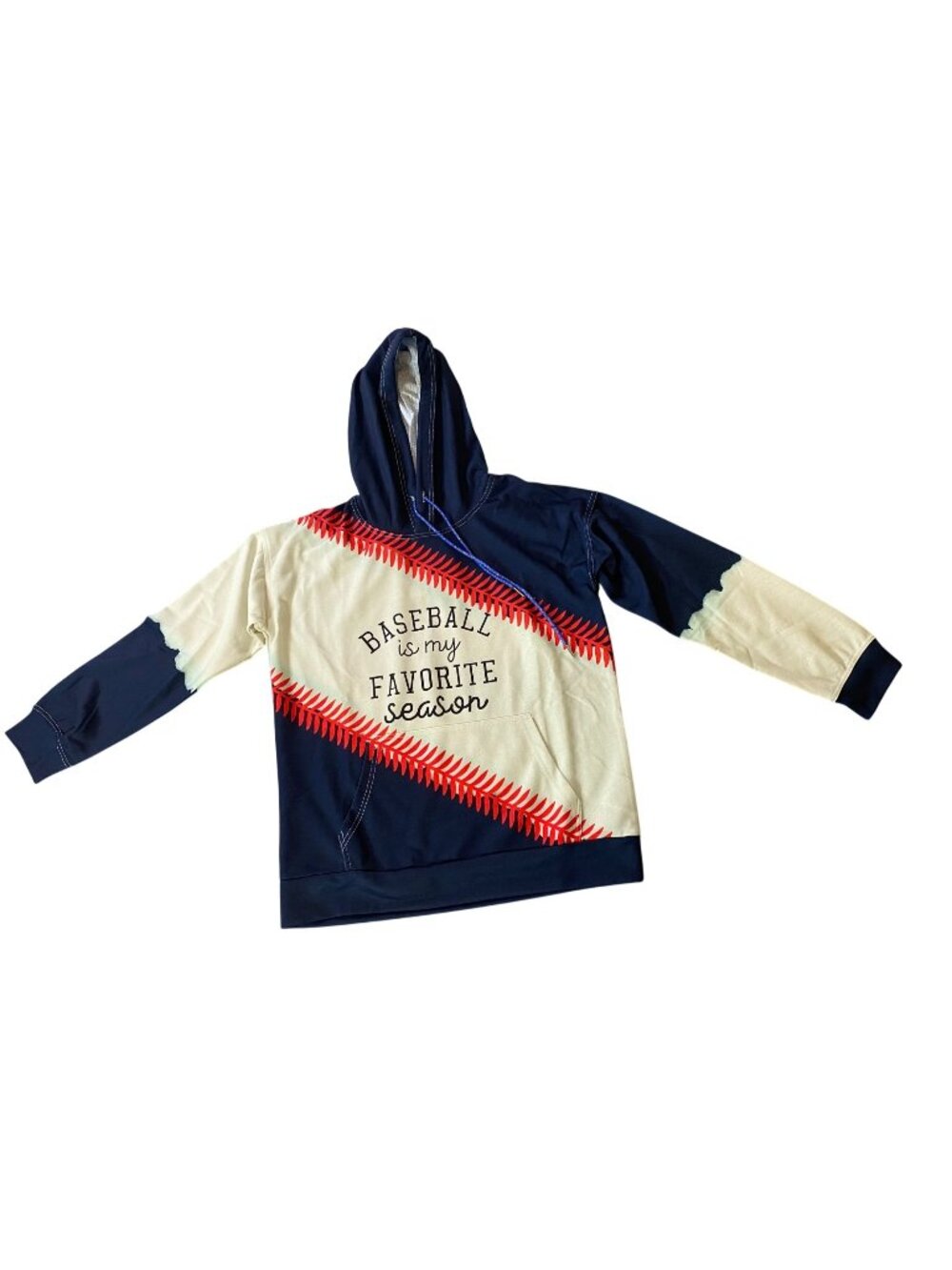 NWT Baseball-Themed Hoodie "Baseball Is My Favorite Season" Navy & Cream Small